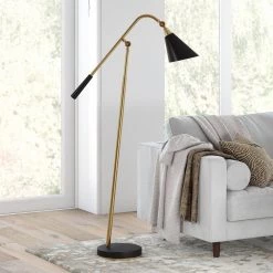 Vidal 58-3/4 in. 2-Tone Brass and Matte Black Floor Lamp with Adjustable Swing Arm by Meyer&Cross -Hot Sale HomeGlam Store brass and matte black meyer cross floor lamps fl0420 c3 1000