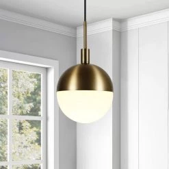 Orb 1-Light Large Globe Brass and Frosted Glass Pendant by Meyer&Cross -Hot Sale HomeGlam Store brass meyer cross chandeliers pd0333 1f 1000
