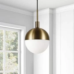 Orb 1-Light Large Globe Brass and Frosted Glass Pendant by Meyer&Cross -Hot Sale HomeGlam Store brass meyer cross chandeliers pd0333 c3 1000
