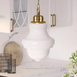 Annie 1-Light Brass Pendant with White Milk Glass Shade by Meyer&Cross -Hot Sale HomeGlam Store brass meyer cross chandeliers pd0502 c3 1000