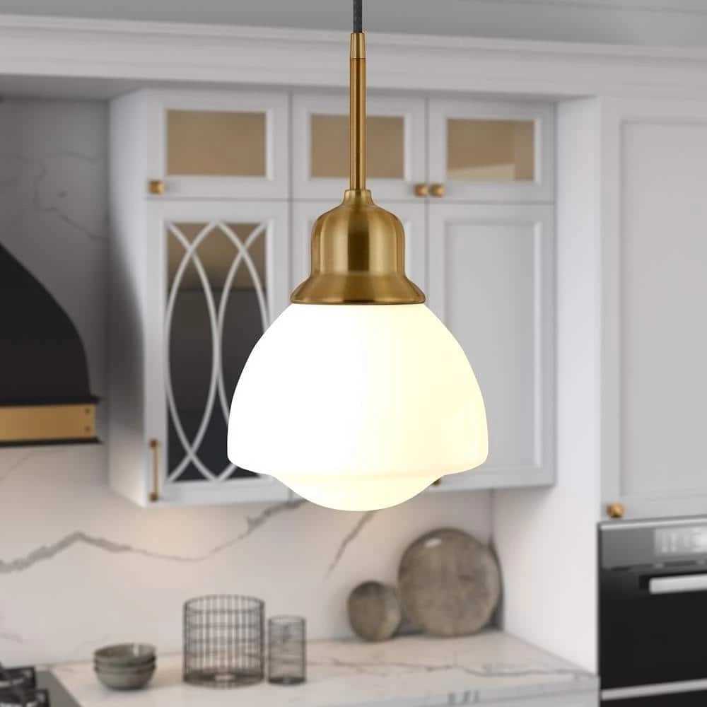Brooks 1-Light Brass Pendant with White Milk Glass Shade by Meyer&Cross 7 Brooks 1-Light Brass Pendant with White Milk Glass Shade by Meyer&Cross - Image 5