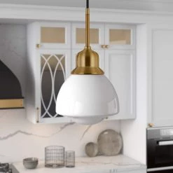 Brooks 1-Light Brass Pendant with White Milk Glass Shade by Meyer&Cross 12 Brooks 1-Light Brass Pendant with White Milk Glass Shade by Meyer&Cross -Hot Sale HomeGlam Store brass meyer cross chandeliers pd0607 4f 1000
