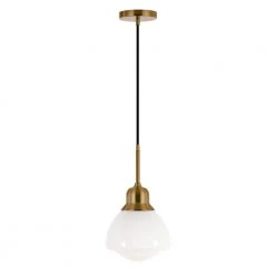 Brooks 1-Light Brass Pendant with White Milk Glass Shade by Meyer&Cross