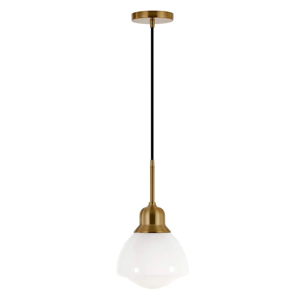 Brooks 1-Light Brass Pendant with White Milk Glass Shade by Meyer&Cross 3 Brooks 1-Light Brass Pendant with White Milk Glass Shade by Meyer&Cross