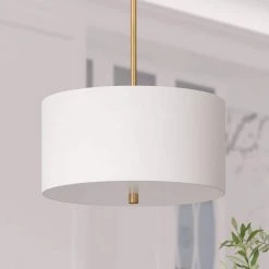 Ellis 1-Light Brass Pendant with Fabric Shade by Meyer&Cross -Hot Sale HomeGlam Store brass meyer cross chandeliers pd0619 4f 1000