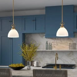 Rockwell 1-Light Brass Pendant with White Milk Glass Shade by Meyer&Cross -Hot Sale HomeGlam Store brass meyer cross chandeliers pd0856 1f 1000