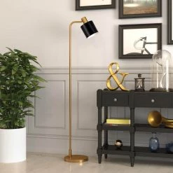 Thew 65 in. Brass Floor Lamp with Black Shade by Meyer&Cross -Hot Sale HomeGlam Store brass meyer cross floor lamps fl0148 31 1000