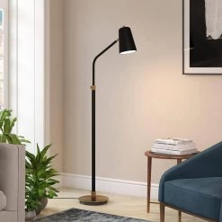 Austen 65 in. Matte Black and Brass Floor Lamp by Meyer&Cross -Hot Sale HomeGlam Store brass meyer cross floor lamps fl0335 4f 1000