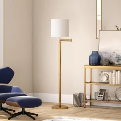 Moby 62 in. Brass Finish Floor Lamp with Swing Arm and Drum Shade by Meyer&Cross -Hot Sale HomeGlam Store brass meyer cross floor lamps fl0364 1f 1000