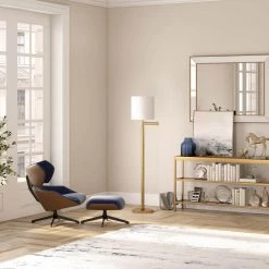 Moby 62 in. Brass Finish Floor Lamp with Swing Arm and Drum Shade by Meyer&Cross -Hot Sale HomeGlam Store brass meyer cross floor lamps fl0364 31 1000