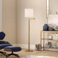 Moby 62 in. Brass Finish Floor Lamp with Swing Arm and Drum Shade by Meyer&Cross -Hot Sale HomeGlam Store brass meyer cross floor lamps fl0364 fa 1000