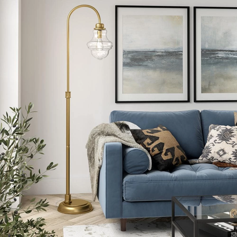 Sara 70 in. Brass Floor Lamp with Seeded Glass Shade by Meyer&Cross 7 Sara 70 in. Brass Floor Lamp with Seeded Glass Shade by Meyer&Cross - Image 5