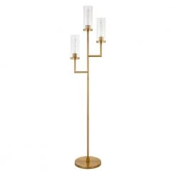 Basso 69.5 in. Brass Torchiere 3-Light Floor Lamp with Seeded Glass Shades by Meyer&Cross