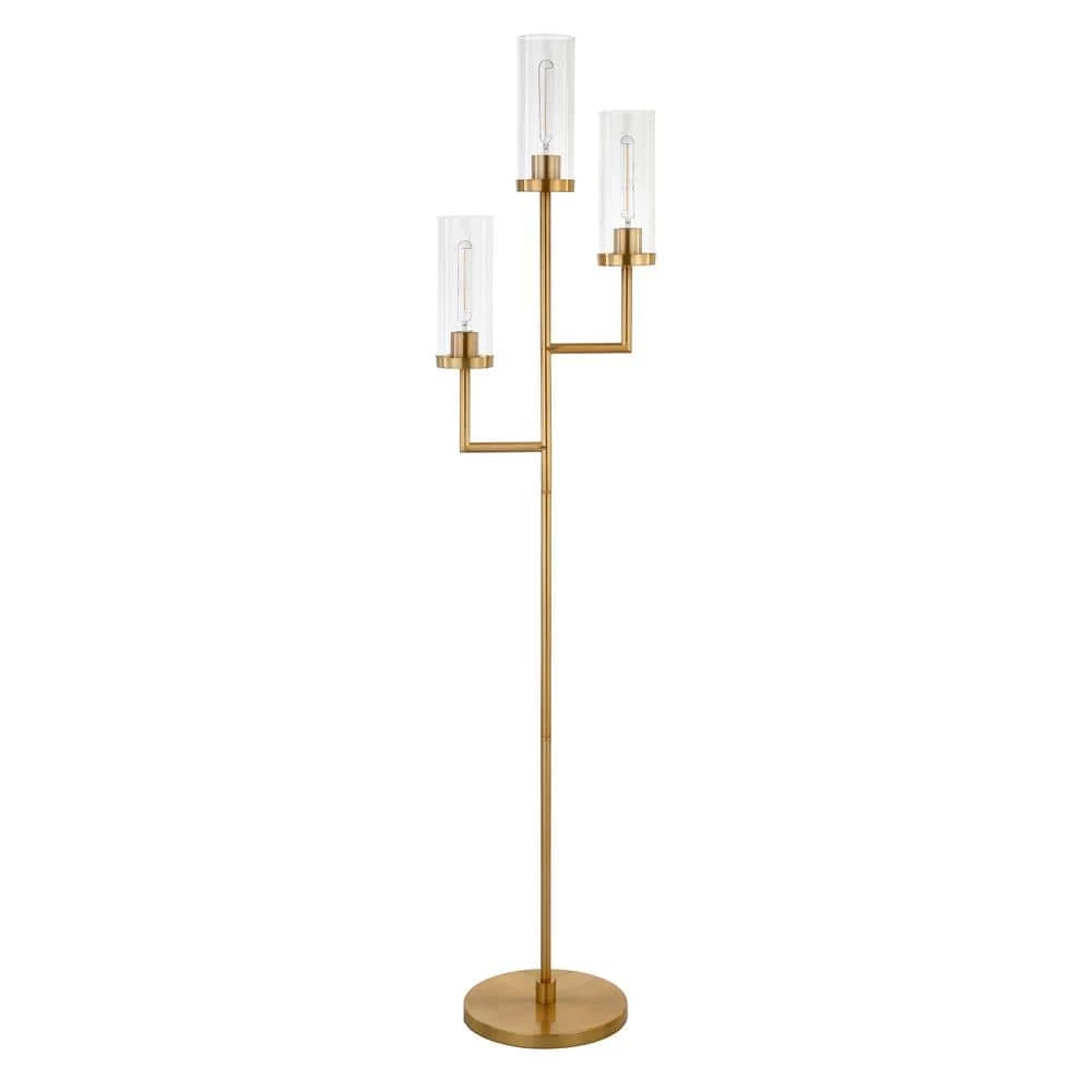 Basso 69.5 in. Brass Torchiere 3-Light Floor Lamp with Seeded Glass Shades by Meyer&Cross 3 Basso 69.5 in. Brass Torchiere 3-Light Floor Lamp with Seeded Glass Shades by Meyer&Cross