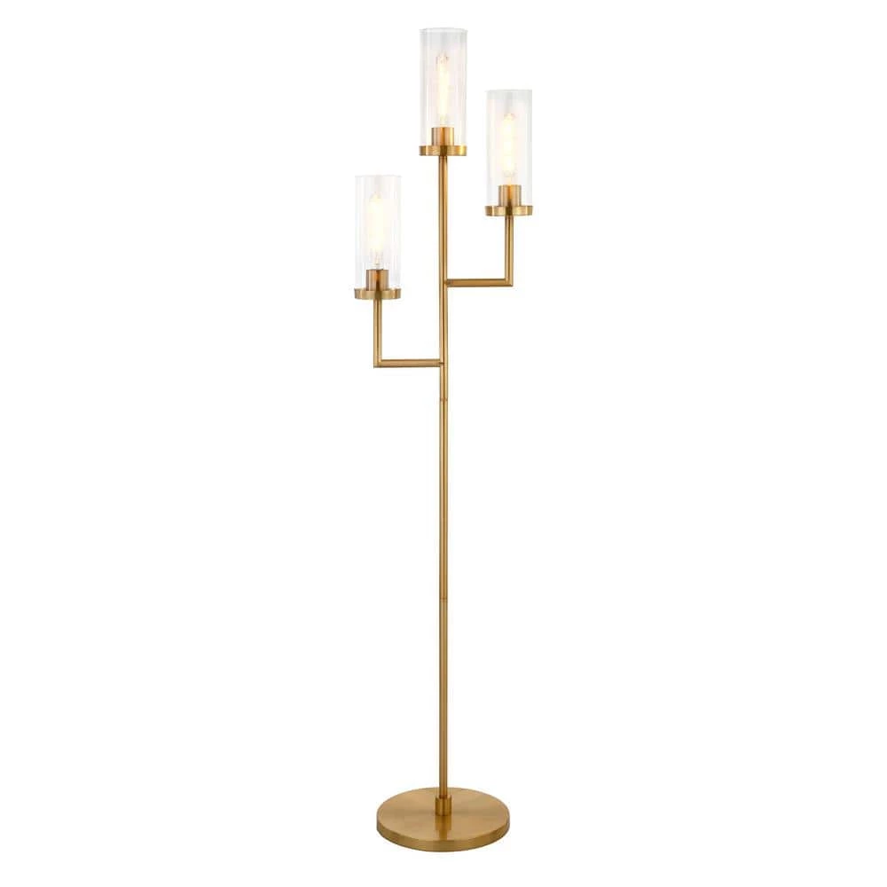 Basso 69.5 in. Brass Torchiere 3-Light Floor Lamp with Seeded Glass Shades by Meyer&Cross 4 Basso 69.5 in. Brass Torchiere 3-Light Floor Lamp with Seeded Glass Shades by Meyer&Cross - Image 2