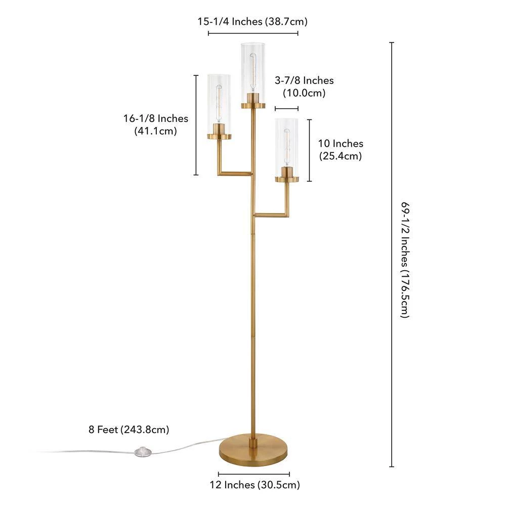 Basso 69.5 in. Brass Torchiere 3-Light Floor Lamp with Seeded Glass Shades by Meyer&Cross 8 Basso 69.5 in. Brass Torchiere 3-Light Floor Lamp with Seeded Glass Shades by Meyer&Cross - Image 6