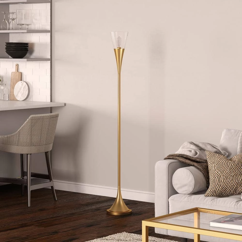 Moura 71.75 in. Brass Torchiere Floor Lamp with Clear Glass Shade by Meyer&Cross 6 Moura 71.75 in. Brass Torchiere Floor Lamp with Clear Glass Shade by Meyer&Cross - Image 4