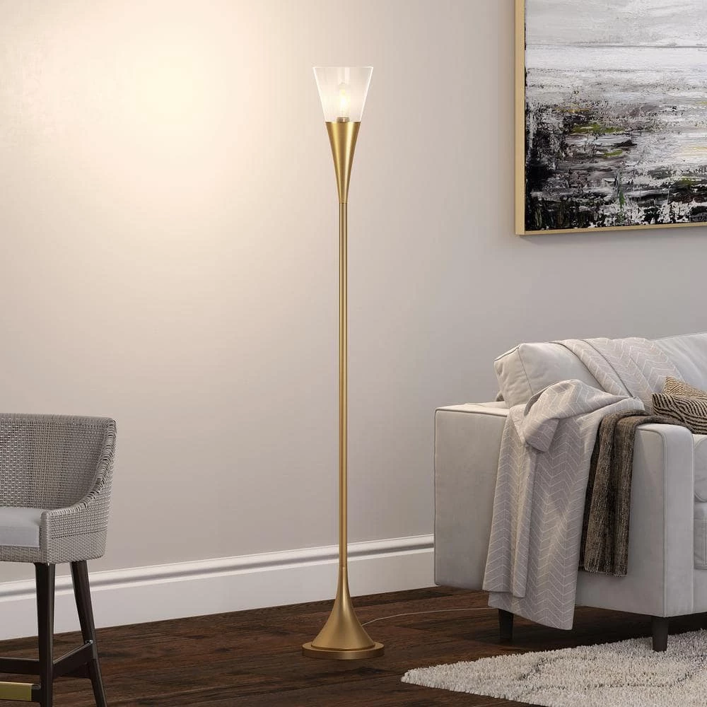 Moura 71.75 in. Brass Torchiere Floor Lamp with Clear Glass Shade by Meyer&Cross 7 Moura 71.75 in. Brass Torchiere Floor Lamp with Clear Glass Shade by Meyer&Cross - Image 5