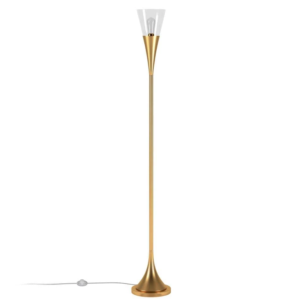 Moura 71.75 in. Brass Torchiere Floor Lamp with Clear Glass Shade by Meyer&Cross 5 Moura 71.75 in. Brass Torchiere Floor Lamp with Clear Glass Shade by Meyer&Cross - Image 3