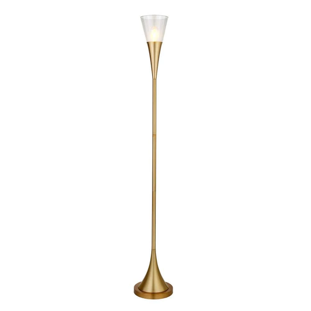Moura 71.75 in. Brass Torchiere Floor Lamp with Clear Glass Shade by Meyer&Cross 4 Moura 71.75 in. Brass Torchiere Floor Lamp with Clear Glass Shade by Meyer&Cross - Image 2