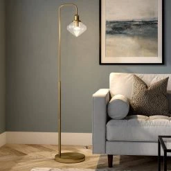 Zariza 62 in. Brass Arc Floor Lamp with Clear Glass Shade by Meyer&Cross -Hot Sale HomeGlam Store brass meyer cross floor lamps fl0959 1f 1000