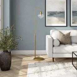 Zariza 62 in. Brass Arc Floor Lamp with Clear Glass Shade by Meyer&Cross -Hot Sale HomeGlam Store brass meyer cross floor lamps fl0959 31 1000