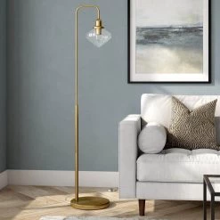 Zariza 62 in. Brass Arc Floor Lamp with Clear Glass Shade by Meyer&Cross -Hot Sale HomeGlam Store brass meyer cross floor lamps fl0959 4f 1000