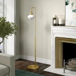 Zariza 62 in. Brass Arc Floor Lamp with White Milk Glass Shade by Meyer&Cross -Hot Sale HomeGlam Store brass meyer cross floor lamps fl0961 1f 1000
