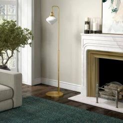 Zariza 62 in. Brass Arc Floor Lamp with White Milk Glass Shade by Meyer&Cross -Hot Sale HomeGlam Store brass meyer cross floor lamps fl0961 31 1000