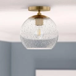 Bartlett 9 in. Brass Semi-Flush Mount with Seeded Glass Shade by Meyer&Cross -Hot Sale HomeGlam Store brass meyer cross flush mount lights sf0789 4f 1000