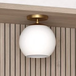 Bartlett 9 in. Brass Semi-Flush Mount with White Milk Glass Shade by Meyer&Cross -Hot Sale HomeGlam Store brass meyer cross flush mount lights sf0791 4f 1000