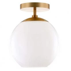Bartlett 9 in. Brass Semi-Flush Mount with White Milk Glass Shade by Meyer&Cross