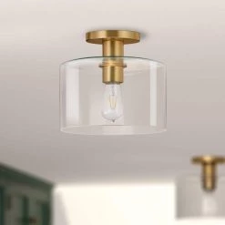 Henri 10 in. Brass Semi-Flush Mount with Clear Glass Shade by Meyer&Cross -Hot Sale HomeGlam Store brass meyer cross flush mount lights sf0806 4f 1000