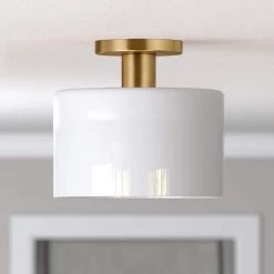 Henri 10 in. Brass Semi-Flush Mount with White Milk Glass Shade by Meyer&Cross -Hot Sale HomeGlam Store brass meyer cross flush mount lights sf0807 4f 1000