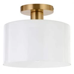 Henri 10 in. Brass Semi-Flush Mount with White Milk Glass Shade by Meyer&Cross