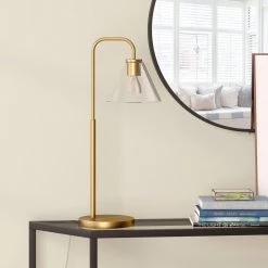 Henderson 27 in. Brass Arc Table Lamp with Clear Glass Shade by Meyer&Cross -Hot Sale HomeGlam Store brass meyer cross table lamps tl1125 1f 1000