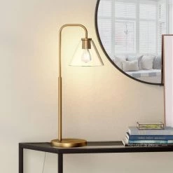 Henderson 27 in. Brass Arc Table Lamp with Clear Glass Shade by Meyer&Cross -Hot Sale HomeGlam Store brass meyer cross table lamps tl1125 44 1000