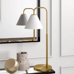 Henderson 27 in. Brass Arc Table Lamp with White Milk Glass Shade by Meyer&Cross -Hot Sale HomeGlam Store brass meyer cross table lamps tl1126 44 1000