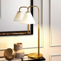 Henderson 27 in. Brass Arc Table Lamp with White Milk Glass Shade by Meyer&Cross -Hot Sale HomeGlam Store brass meyer cross table lamps tl1126 fa 1000