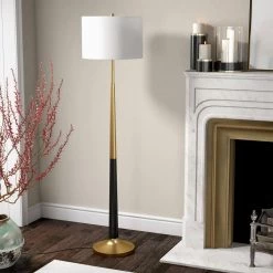 Lyon 60 in. 2-Tone Brushed Brass and Matte Black Floor Lamp by Meyer&Cross -Hot Sale HomeGlam Store brushed brass and matte black meyer cross floor lamps fl0894 4f 1000