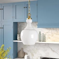 Verona 1-Light Brushed Brass Pendant with White Milk Glass Shade by Meyer&Cross -Hot Sale HomeGlam Store brushed brass meyer cross chandeliers pd1073 4f 1000