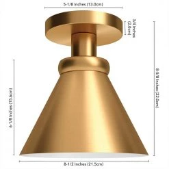 Zeno 8.63 in. Brushed Brass/Brushed Brass Semi Flush Mount with Metal Shade by Meyer&Cross -Hot Sale HomeGlam Store brushed brass meyer cross flush mount lights sf1645 1f 1000