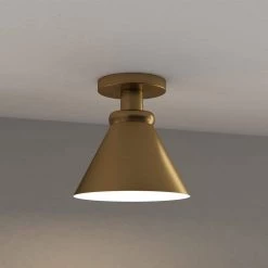 Zeno 8.63 in. Brushed Brass/Brushed Brass Semi Flush Mount with Metal Shade by Meyer&Cross -Hot Sale HomeGlam Store brushed brass meyer cross flush mount lights sf1645 4f 1000