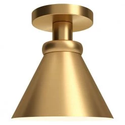 Zeno 8.63 in. Brushed Brass/Brushed Brass Semi Flush Mount with Metal Shade by Meyer&Cross