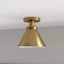 Zeno 8.63 in. Brushed Brass/Brushed Brass Semi Flush Mount with Metal Shade by Meyer&Cross -Hot Sale HomeGlam Store brushed brass meyer cross flush mount lights sf1645 77 1000