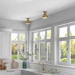 Zeno 8.63 in. Brushed Brass/Brushed Brass Semi Flush Mount with Metal Shade by Meyer&Cross -Hot Sale HomeGlam Store brushed brass meyer cross flush mount lights sf1645 c3 1000