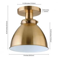 Madison 8 in. Brushed Brass/Brushed Brass Semi Flush Mount with Metal Shade by Meyer&Cross -Hot Sale HomeGlam Store brushed brass meyer cross flush mount lights sf1646 1f 1000
