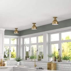 Madison 8 in. Brushed Brass/Brushed Brass Semi Flush Mount with Metal Shade by Meyer&Cross -Hot Sale HomeGlam Store brushed brass meyer cross flush mount lights sf1646 c3 1000