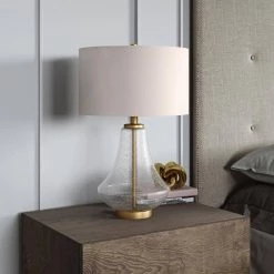 Lagos 23 in. Table Lamp in Brushed Brass and Seeded Glass with Flax Shade by Meyer&Cross -Hot Sale HomeGlam Store brushed brass meyer cross table lamps tl0155 31 1000