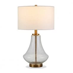 Lagos 23 in. Table Lamp in Brushed Brass and Seeded Glass with Flax Shade by Meyer&Cross -Hot Sale HomeGlam Store brushed brass meyer cross table lamps tl0155 4f 1000